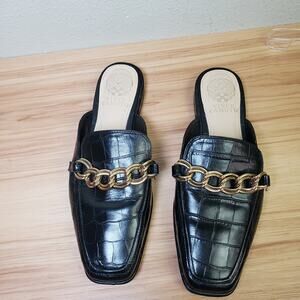 Vince‎ Camuto Women's 8.5 Rachey Chain Link Black Leather Mule Preppy Old Money